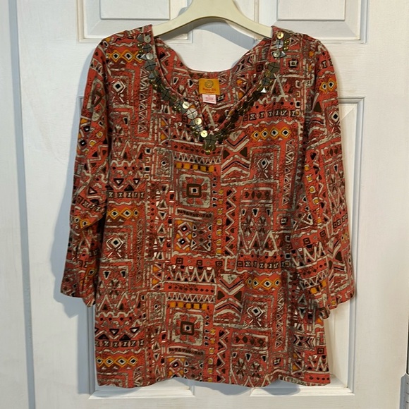 Ruby Rd. Pink Patterned Top 3/4 sleeves 2x - Picture 1 of 4